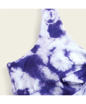 Women 's Backless Bikini Set-High Waisted Tie-Dye Bow Tied High Cut String Bandeau Swimwear Set - Purple - CI190MYM77K $19.96...