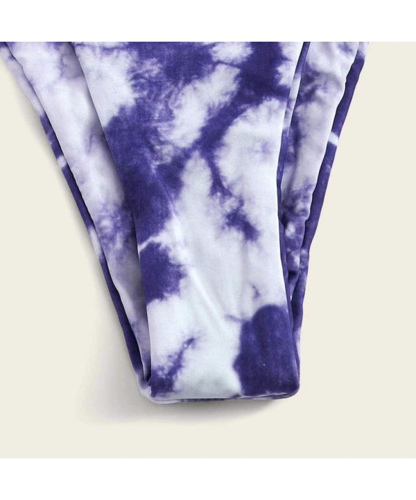 Women 's Backless Bikini Set-High Waisted Tie-Dye Bow Tied High Cut String Bandeau Swimwear Set - Purple - CI190MYM77K $19.96...