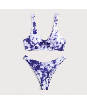 Women 's Backless Bikini Set-High Waisted Tie-Dye Bow Tied High Cut String Bandeau Swimwear Set - Purple - CI190MYM77K $19.96...