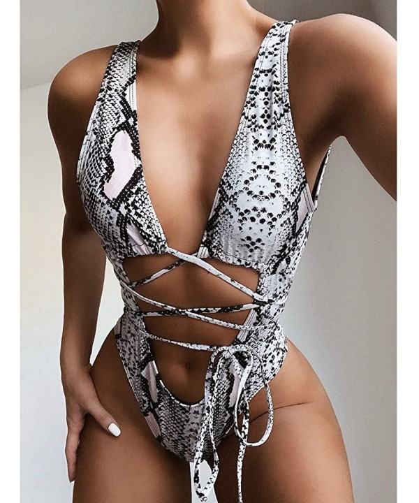 2020 Women's Sexy Bathing Suits Criss Cross Ladies Vintage Lace Bikini Sets Leopard One Piece Swimwear - Gray - CK190KZ4RK4 $...