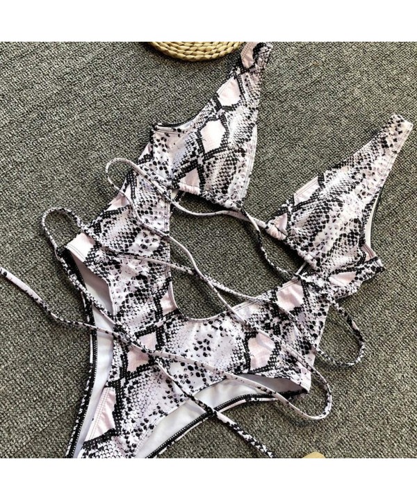 2020 Women's Sexy Bathing Suits Criss Cross Ladies Vintage Lace Bikini Sets Leopard One Piece Swimwear - Gray - CK190KZ4RK4 $...