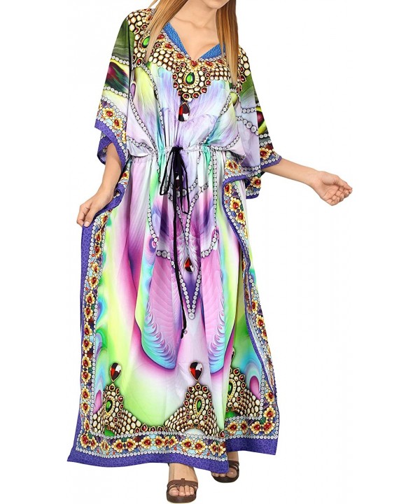 Women's Maxi Caftan Lounger Casual Beach Swim Cover Ups Drawstring A - Multicolor_v546 - C912DM2Q2SX $21.60-Cover-Ups