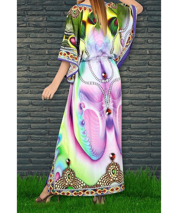 Women's Maxi Caftan Lounger Casual Beach Swim Cover Ups Drawstring A - Multicolor_v546 - C912DM2Q2SX $21.60-Cover-Ups