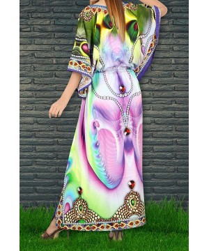 Women's Maxi Caftan Lounger Casual Beach Swim Cover Ups Drawstring A - Multicolor_v546 - C912DM2Q2SX $21.60-Cover-Ups