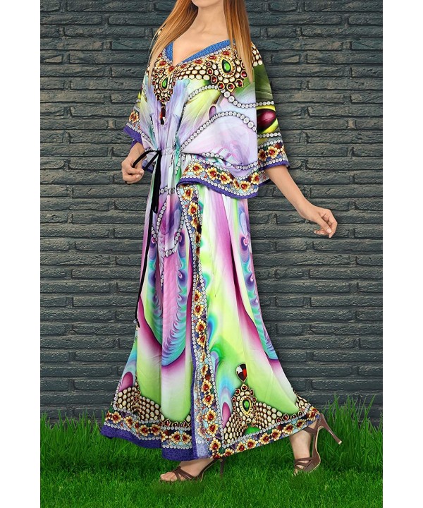 Women's Maxi Caftan Lounger Casual Beach Swim Cover Ups Drawstring A - Multicolor_v546 - C912DM2Q2SX $21.60-Cover-Ups