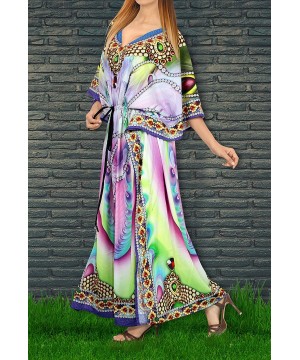 Women's Maxi Caftan Lounger Casual Beach Swim Cover Ups Drawstring A - Multicolor_v546 - C912DM2Q2SX $21.60-Cover-Ups