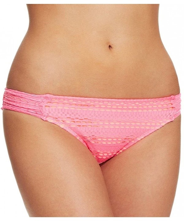 Hobie Women's Crochet Side-Tab Bikini Bottom (S- Hot Pink) - CB12D3CBNGN $9.16-Tankinis