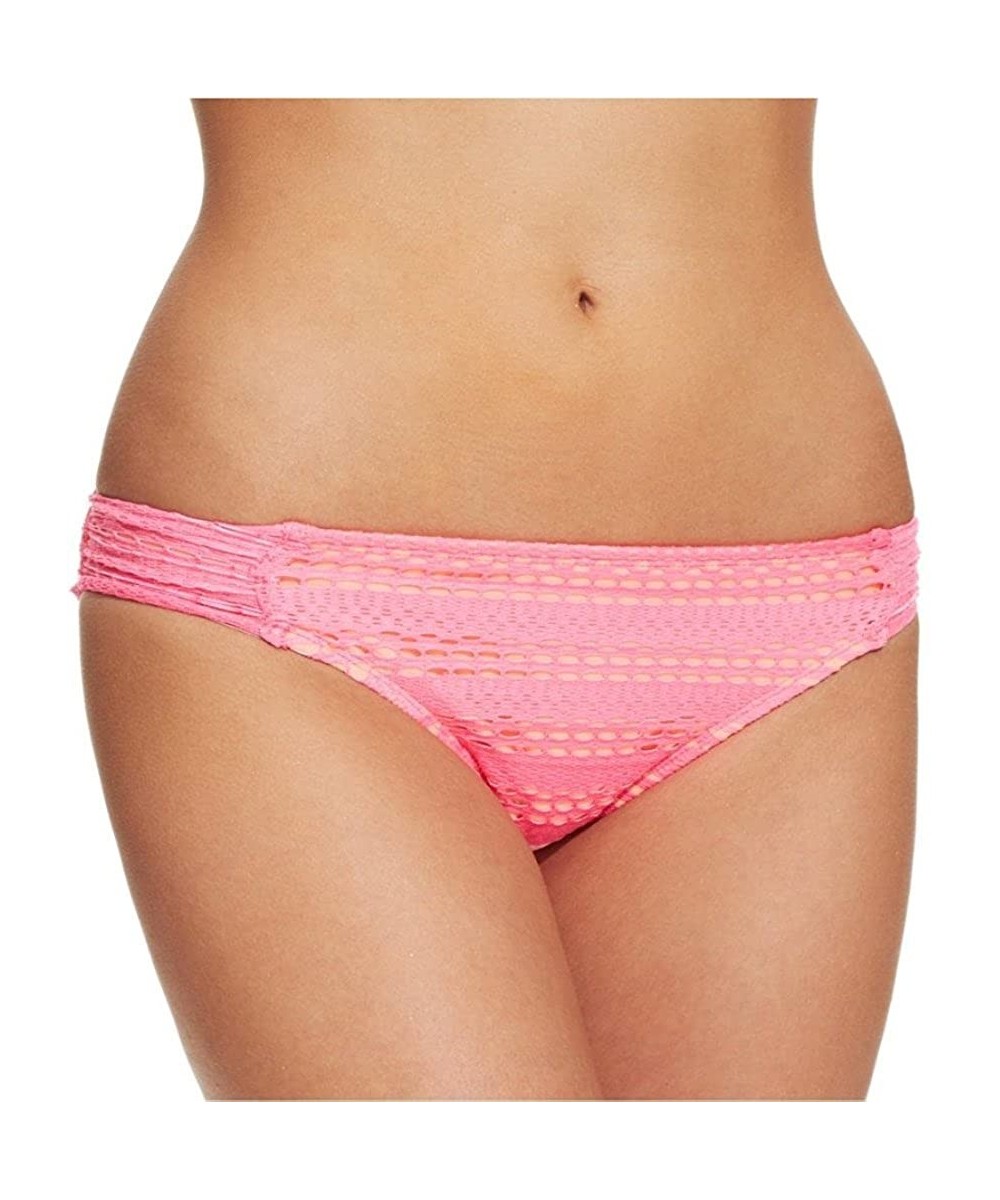 Hobie Women's Crochet Side-Tab Bikini Bottom (S- Hot Pink) - CB12D3CBNGN $9.16-Tankinis