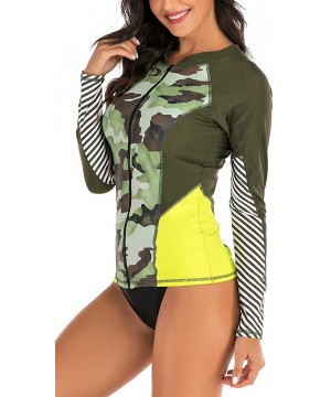 Women's Athletic Swimsuit Long Sleeve Rash Guard Swimming Bathing Suit Swimwear - Army Gren Camouflage - CR1945XIRQR $27.56-C...