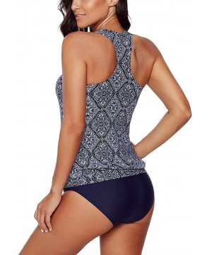 Women's Push up Padded Pattern Printed Tankini Two Piece Swimsuits Bathing Suit Swimwear(S-3XL) - A-navy Print - CL18M0TZYSI ...