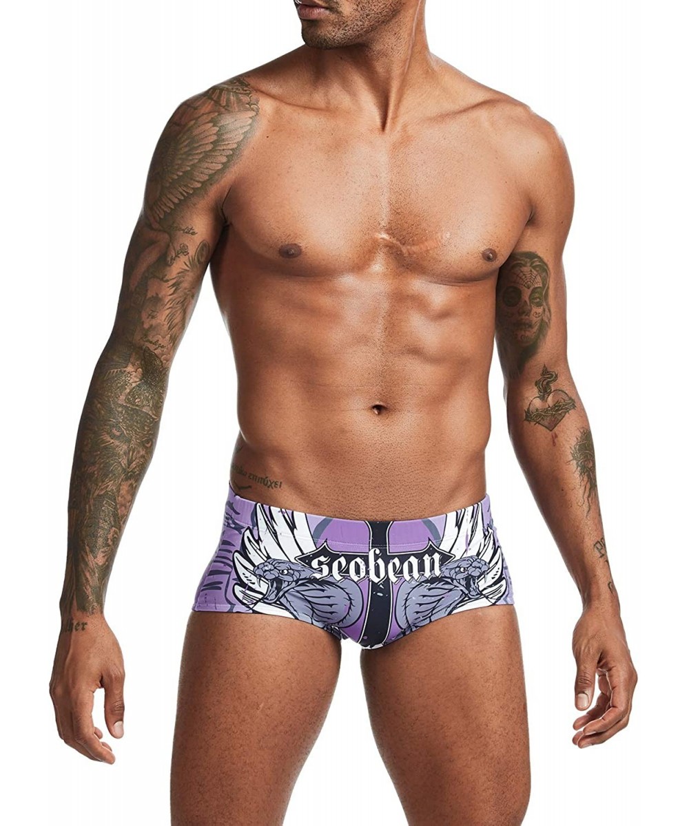 Mens Low Rise Sexy Boxer Brief Swim Trunks Swimwear - 00803 Wing & Snake - CR198SO6OQO $16.21-Briefs