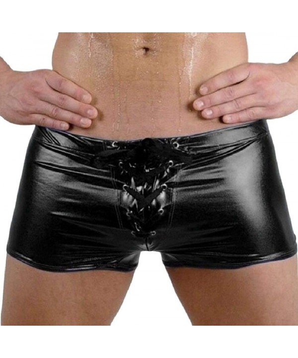 Men Underwear Club Metallic Trunks Drawstring Swimsuit Boxer Brief - Black - CP18U4HAZLO $28.69-Briefs