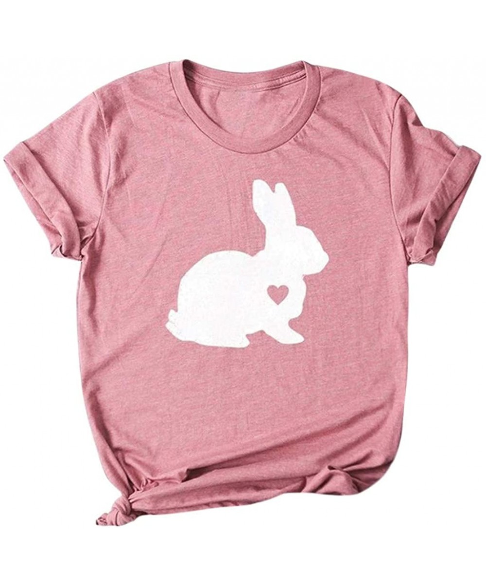 GUASS What Bunny Butt Easter Shirts for Women Easter Bunnies Print T Shirt Short Sleeve Top Tees Blouse - Za-pink - CO1972RKG...