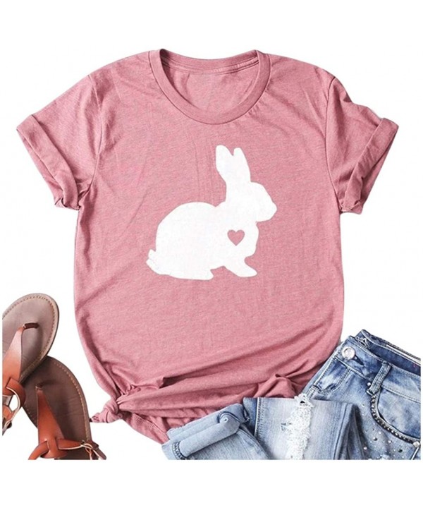 GUASS What Bunny Butt Easter Shirts for Women Easter Bunnies Print T Shirt Short Sleeve Top Tees Blouse - Za-pink - CO1972RKG...