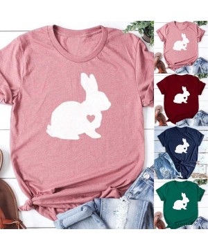 GUASS What Bunny Butt Easter Shirts for Women Easter Bunnies Print T Shirt Short Sleeve Top Tees Blouse - Za-pink - CO1972RKG...