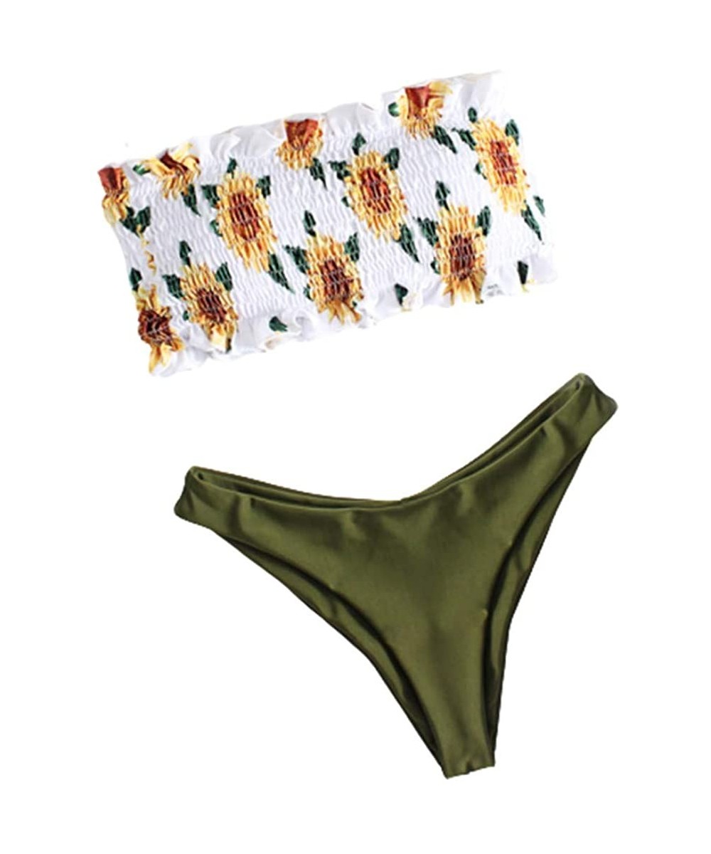 Sunflower Swimsuits for Women Bikini Two Pieces Lace Up Bathsuit Swimwear Beachwear - C-army Green - C019C9NO8SX $14.78-Sets