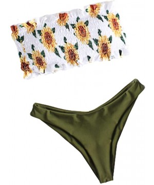 Sunflower Swimsuits for Women Bikini Two Pieces Lace Up Bathsuit Swimwear Beachwear - C-army Green - C019C9NO8SX $14.78-Sets