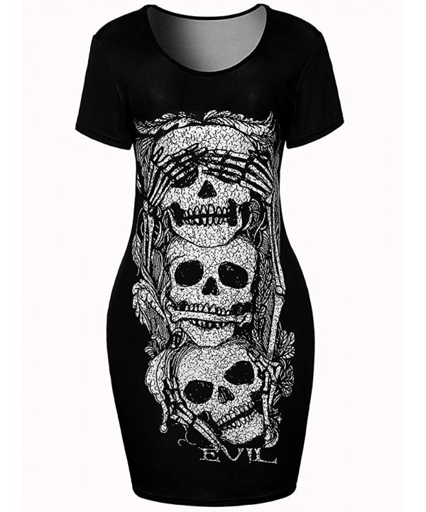 Women Dress-Hot 2018 Girls Loose Short Sleeves Skull Printed Summer Vintage Mini Package Hip Dress - Black - C4189UEEHG9 $13....