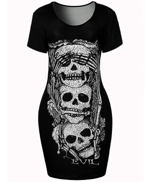 Women Dress-Hot 2018 Girls Loose Short Sleeves Skull Printed Summer Vintage Mini Package Hip Dress - Black - C4189UEEHG9 $13....