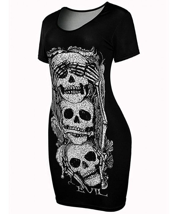 Women Dress-Hot 2018 Girls Loose Short Sleeves Skull Printed Summer Vintage Mini Package Hip Dress - Black - C4189UEEHG9 $13....