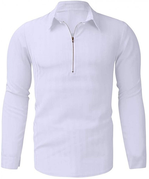 Casual Mens Striped Long Sleeve Zipper Shirts Business Fit Blouse Slim Top - White - CI18YKHO7QU $14.37-Rash Guards