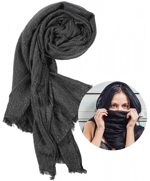 Womens Scarf Shawl Fashion Lightweight Soft Large Swim Cover up Thin Scarf Head Wrap - 04 Black - CV18LT565MN $17.30-Cover-Ups