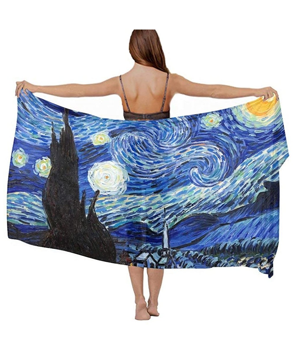 Women's Swimwear Cover Ups- Summer Vacation Beach Sarong Soft Shawl Wrap - Van Gogh Starry Night - CZ19C6NM6KS $18.83-Cover-Ups