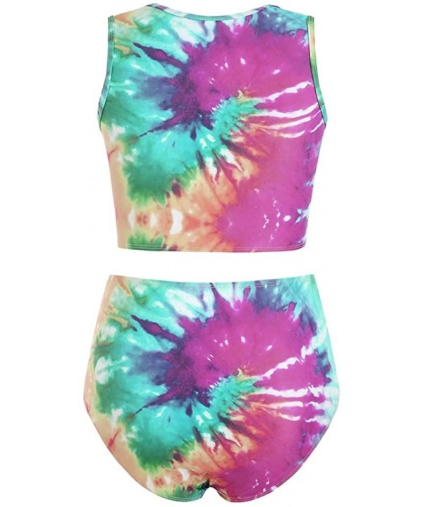 Summer Women's Comfortable and Sexy Twist Front Tie Dye Padded Tankini Swimsuit - Multi-b - C5196C27W89 $21.51-Sets