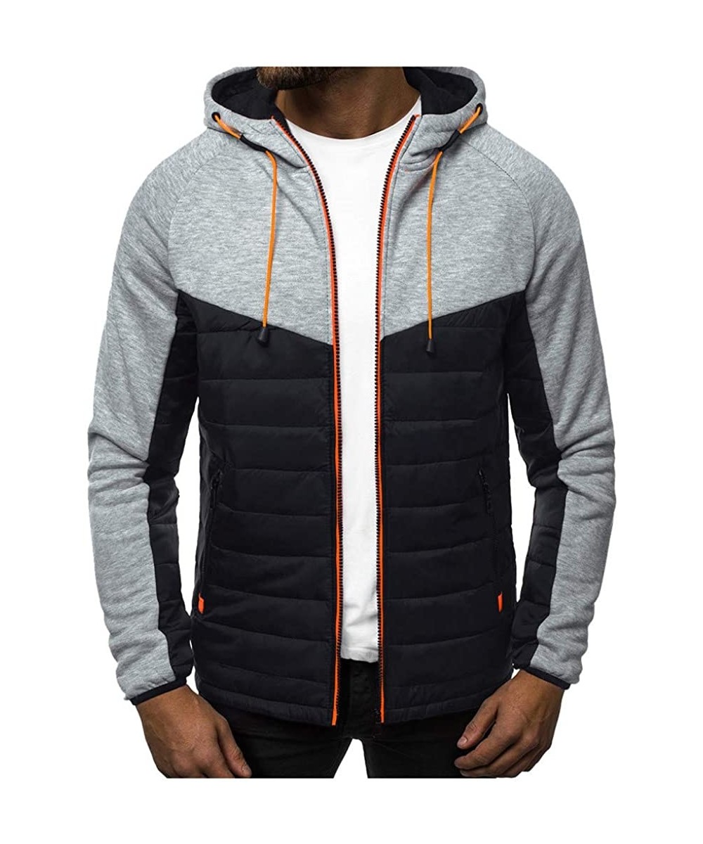 Outwear Blouse- Men Casual Long Sleeve Patchwork Hoodie Hooded Sweatshirt Top - Gray - C718XSS3AGX $27.19-Rash Guards