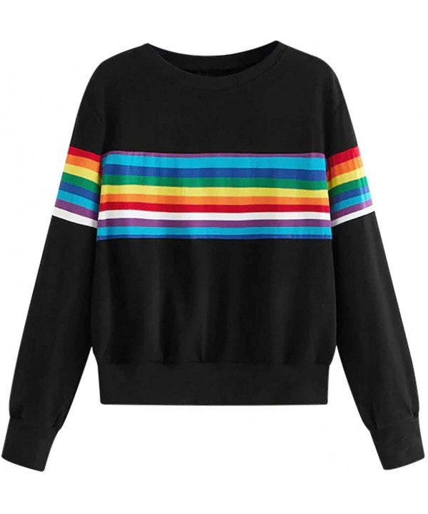 Teen Girls Rainbow Sweatshirt Womens Crop Tops Patchwork Long Sleeve Stripe Pullover Hoodies - 3 Black - CG18Y4ATTD5 $20.00-C...