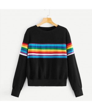 Teen Girls Rainbow Sweatshirt Womens Crop Tops Patchwork Long Sleeve Stripe Pullover Hoodies - 3 Black - CG18Y4ATTD5 $20.00-C...