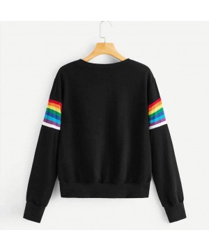 Teen Girls Rainbow Sweatshirt Womens Crop Tops Patchwork Long Sleeve Stripe Pullover Hoodies - 3 Black - CG18Y4ATTD5 $20.00-C...