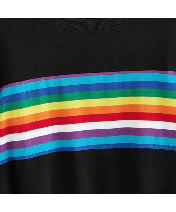 Teen Girls Rainbow Sweatshirt Womens Crop Tops Patchwork Long Sleeve Stripe Pullover Hoodies - 3 Black - CG18Y4ATTD5 $20.00-C...