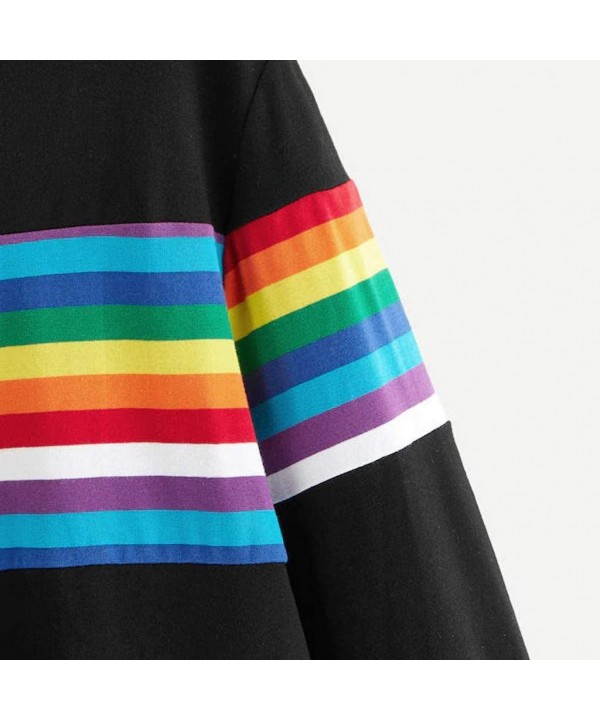 Teen Girls Rainbow Sweatshirt Womens Crop Tops Patchwork Long Sleeve Stripe Pullover Hoodies - 3 Black - CG18Y4ATTD5 $20.00-C...