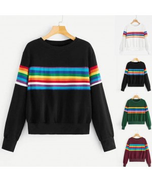 Teen Girls Rainbow Sweatshirt Womens Crop Tops Patchwork Long Sleeve Stripe Pullover Hoodies - 3 Black - CG18Y4ATTD5 $20.00-C...