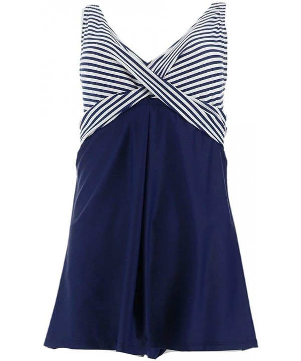 Striped Swim Dress A303527 - Dark Navy - CL1900D9UTS $53.70-Cover-Ups