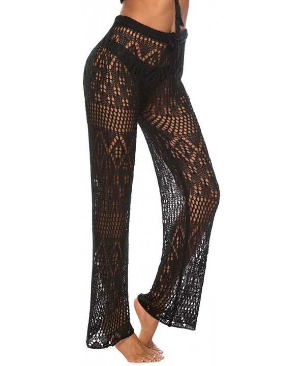 Womens Cover up Pants Swimwear Sexy Knitted Hollow Out Fishnet Crochet Beach High Waist Wide Leg Pants - CU18RYIIS85 $21.30-C...