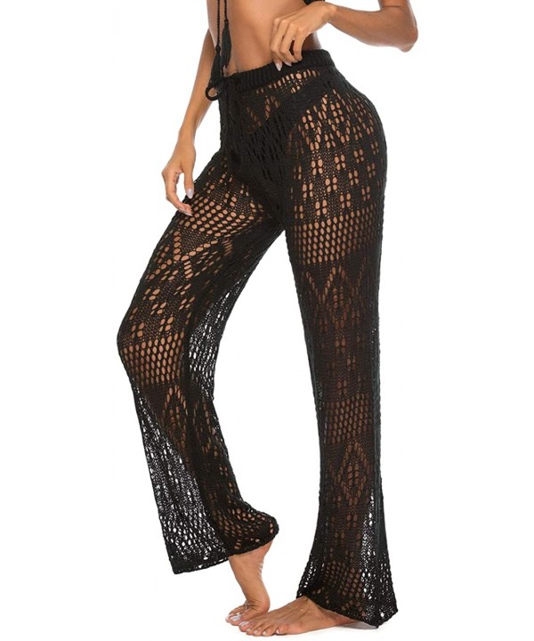 Womens Cover up Pants Swimwear Sexy Knitted Hollow Out Fishnet Crochet Beach High Waist Wide Leg Pants - CU18RYIIS85 $21.30-C...