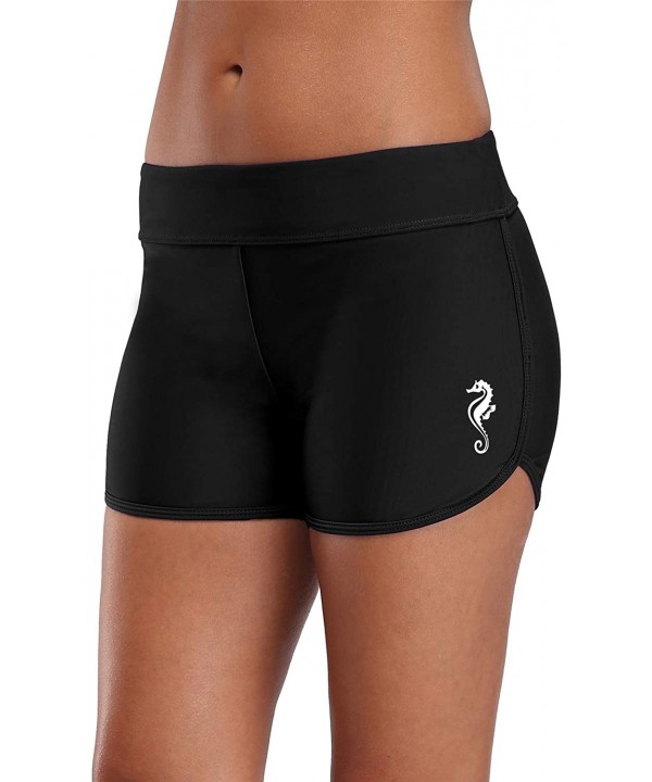 Womens Solid Swim Shorts Stretch Board Shorts Swimsuit Bottoms - Black(seahorse Print) - CF18AY9SN8D $18.22-Board Shorts