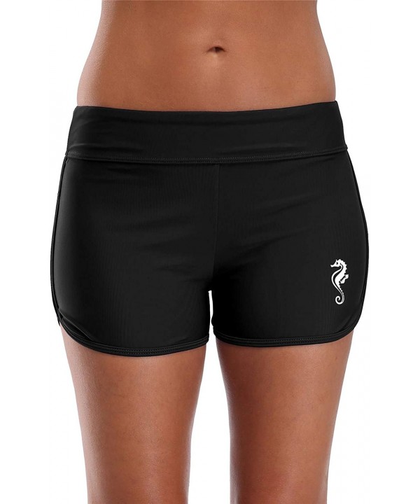 Womens Solid Swim Shorts Stretch Board Shorts Swimsuit Bottoms - Black(seahorse Print) - CF18AY9SN8D $18.22-Board Shorts