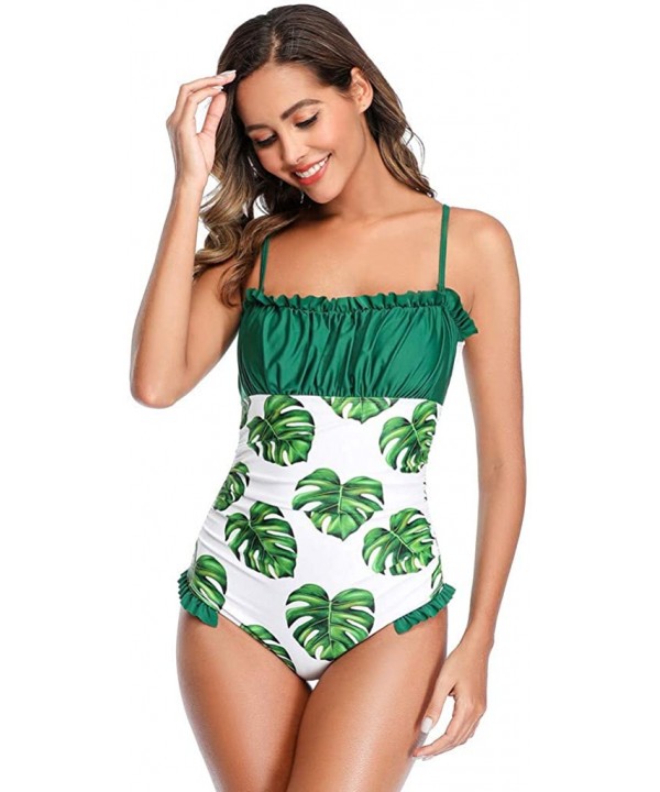 Womens One Piece Swimsuit Elegant Inspired Vintage Pin up Monokinis Tummy Control Swimwear Shirred Bathing Suits Green - CO19...