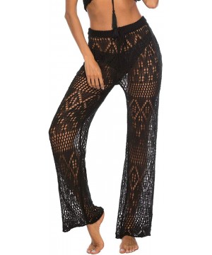 Womens Cover up Pants Swimwear Sexy Knitted Hollow Out Fishnet Crochet Beach High Waist Wide Leg Pants - CU18RYIIS85 $21.30-C...