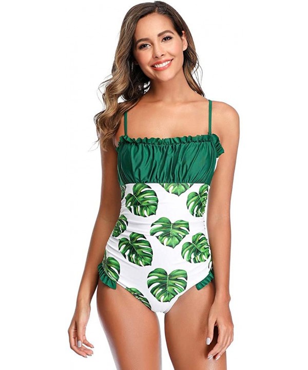 Womens One Piece Swimsuit Elegant Inspired Vintage Pin up Monokinis Tummy Control Swimwear Shirred Bathing Suits Green - CO19...