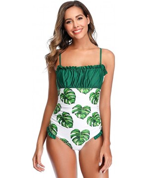 Womens One Piece Swimsuit Elegant Inspired Vintage Pin up Monokinis Tummy Control Swimwear Shirred Bathing Suits Green - CO19...