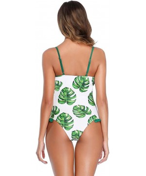 Womens One Piece Swimsuit Elegant Inspired Vintage Pin up Monokinis Tummy Control Swimwear Shirred Bathing Suits Green - CO19...