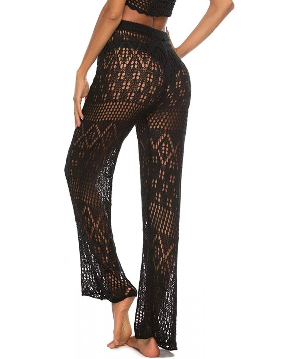 Womens Cover up Pants Swimwear Sexy Knitted Hollow Out Fishnet Crochet Beach High Waist Wide Leg Pants - CU18RYIIS85 $21.30-C...