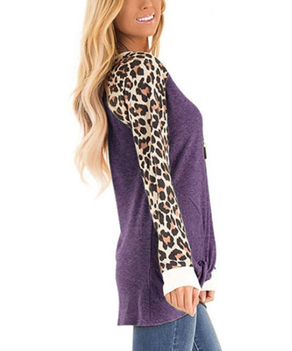 Loose Leopard Print Long Sleeve Shirt Sales Blouses for Women Plus Size Work Casual Top - 1 Purple - CZ18XNU2W8Y $15.91-Rash ...