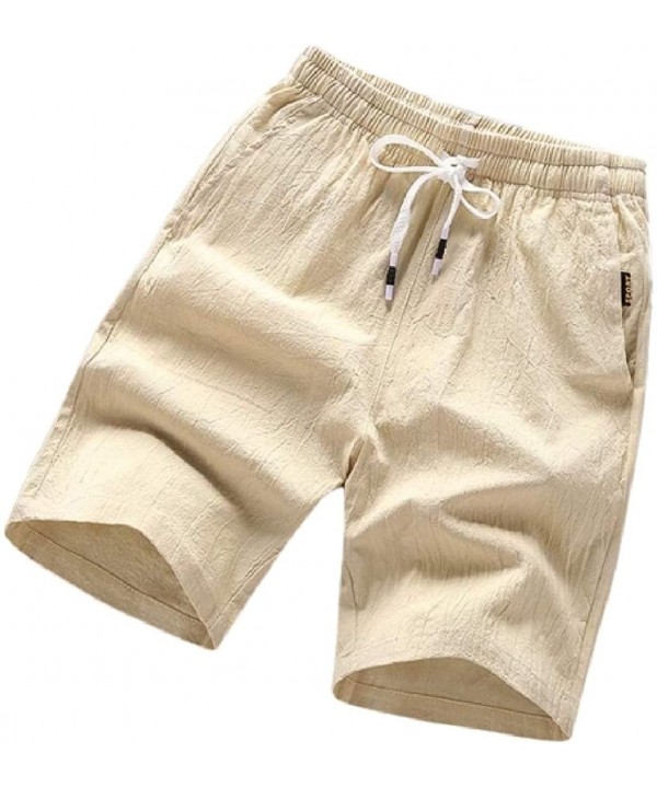 Mens Casual Beach Elastic Waist Linen Drawstring Board Shorts - Khaki - CN18OX8UIHL $15.50-Board Shorts