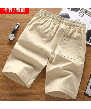 Mens Casual Beach Elastic Waist Linen Drawstring Board Shorts - Khaki - CN18OX8UIHL $15.50-Board Shorts