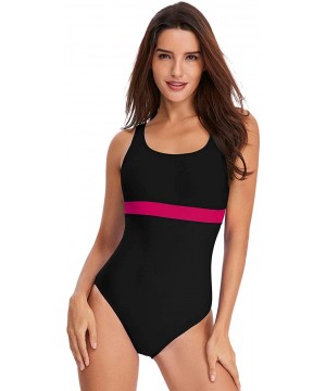 Women One Piece Swimsuits Athletic Racing Training Sports Bathing Suit Color Block Swimwear - Black & Red - CO196QAIKHE $23.5...